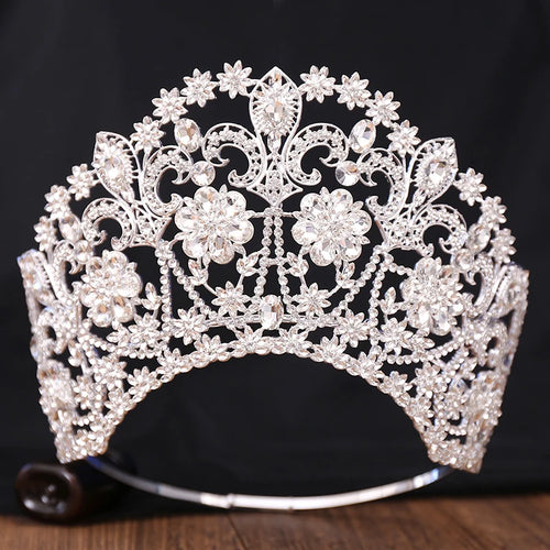 Baroque Round Blue Bridal Crown Pageant Miss Tiaras Flower Headdress