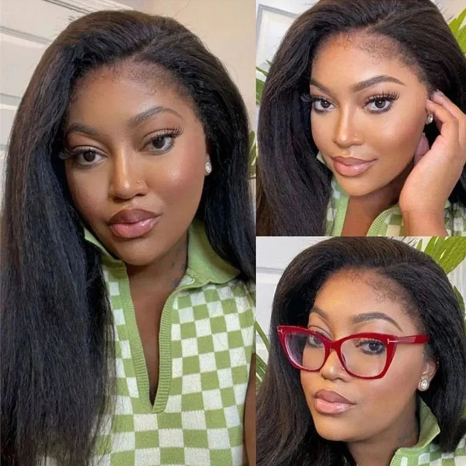13x4 Kinky Straight Lace Front Human Hair Wigs For Women Glueless 4C Baby Hair Lace Front Wigs 4x4 Yaki Straight Wig Preplucked