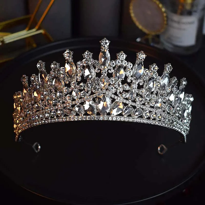 Silver Color Crystal Bridal Crown Royal Queen Tiara Rhinestone Pageant