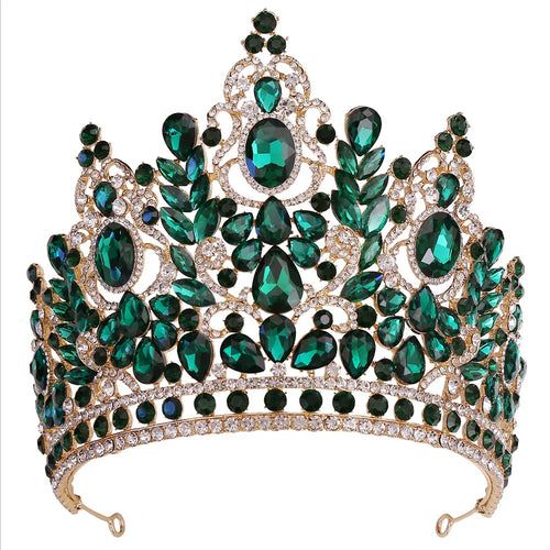 KMVEXO Statement Big Forest Blue Crystal Rhinestone Crown Wedding
