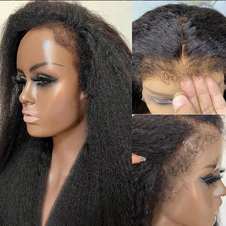 13x4 Kinky Straight Lace Front Human Hair Wigs For Women Glueless 4C Baby Hair Lace Front Wigs 4x4 Yaki Straight Wig Preplucked