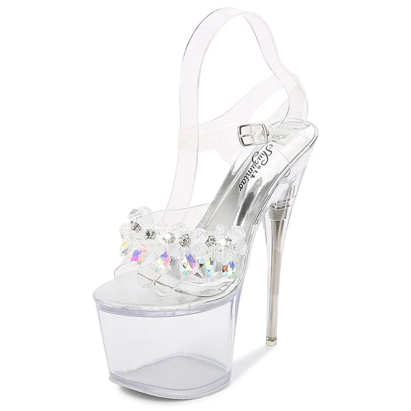 Women's Sandals 2024 Summer New Water Diamond Transparent Face