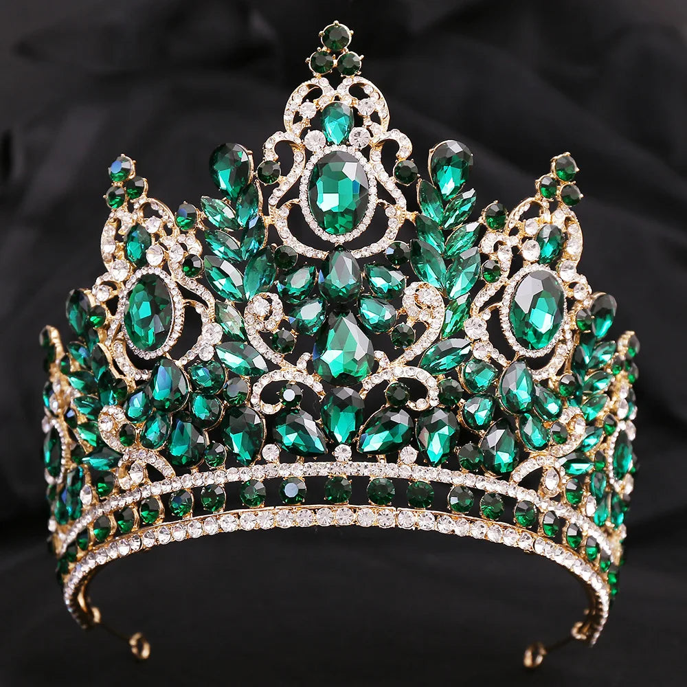 KMVEXO Statement Big Forest Blue Crystal Rhinestone Crown Wedding
