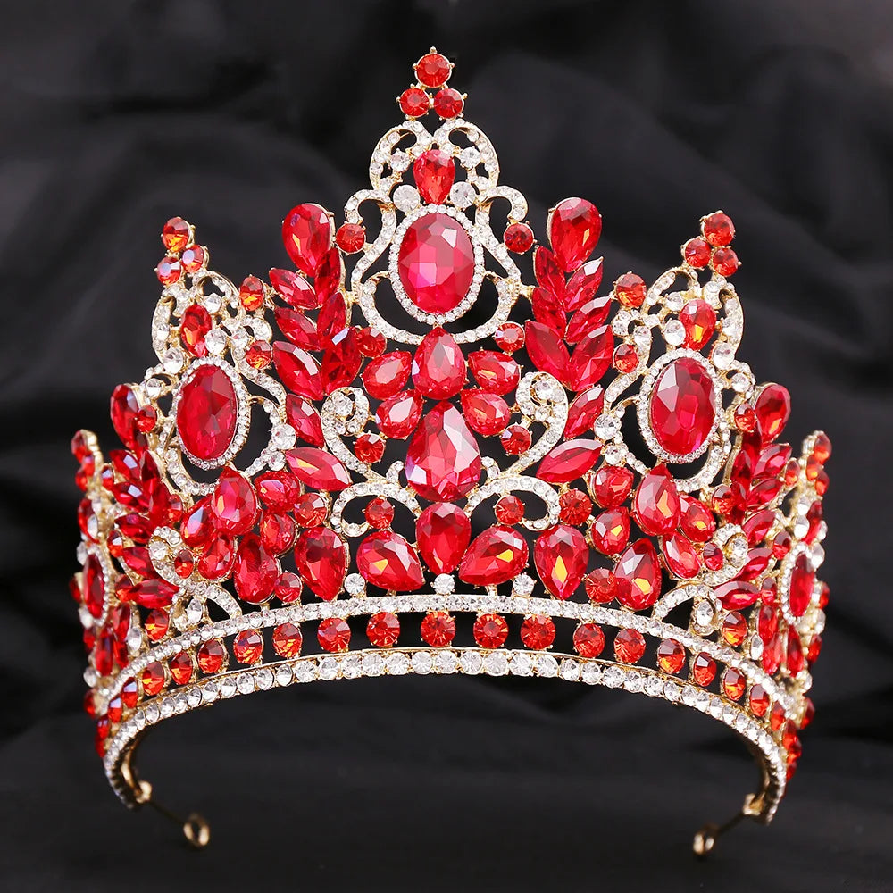 KMVEXO Statement Big Forest Blue Crystal Rhinestone Crown Wedding