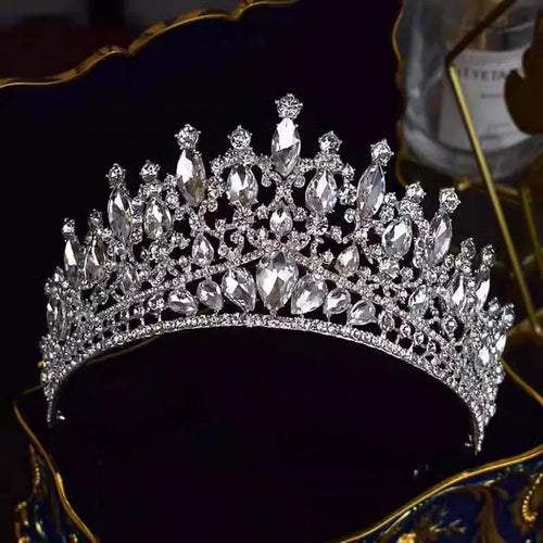 Silver Color Crystal Bridal Crown Royal Queen Tiara Rhinestone Pageant