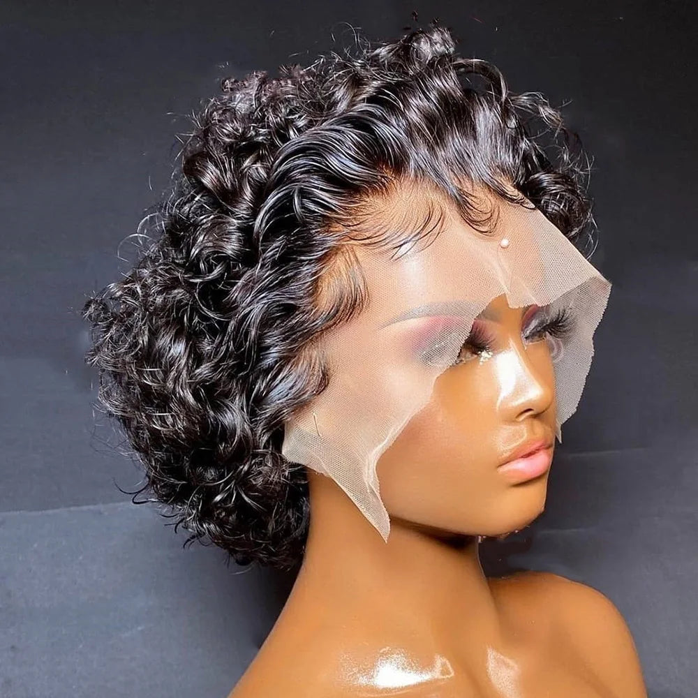 Pixie Cut Wig 99J Color Lace Wig Spring curl Short Bob Human Hair Wig