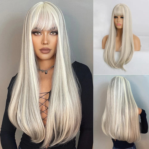 HENRY MARGU White Long Straight Synthetic Wigs for Women Colorful