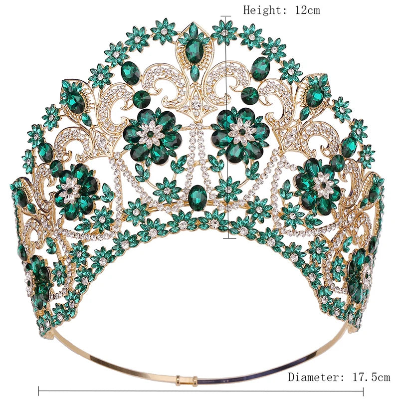 Baroque Round Blue Bridal Crown Pageant Miss Tiaras Flower Headdress