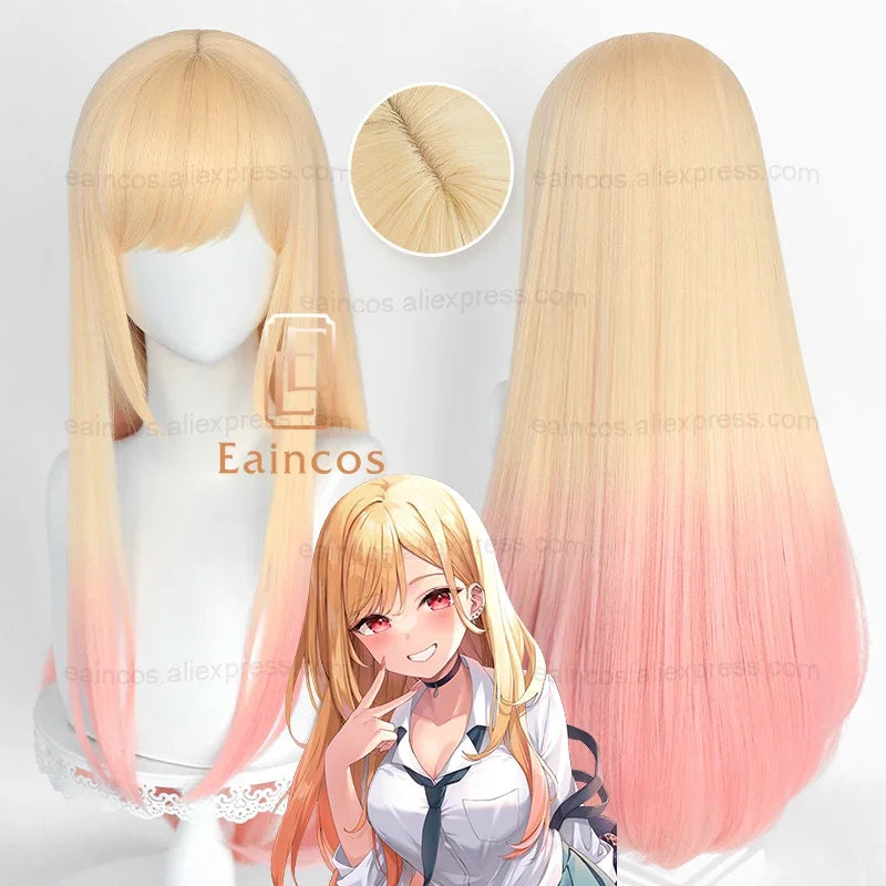 Anime Marin Kitagawa Cosplay Wigs 80cm Long Straight Pink Dyed