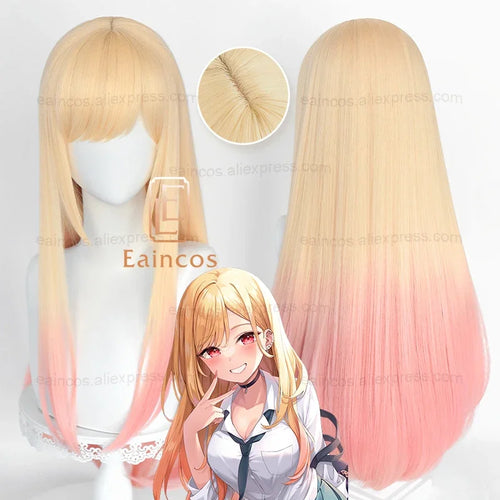 Anime Marin Kitagawa Cosplay Wigs 80cm Long Straight Pink Dyed