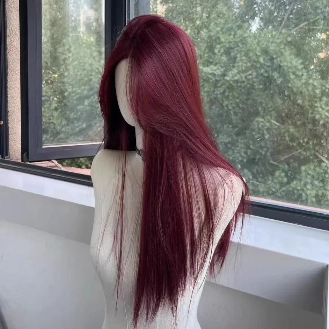 Red Wig Long Straight Lace Front Wig for Woman Nature Synthetic Lace