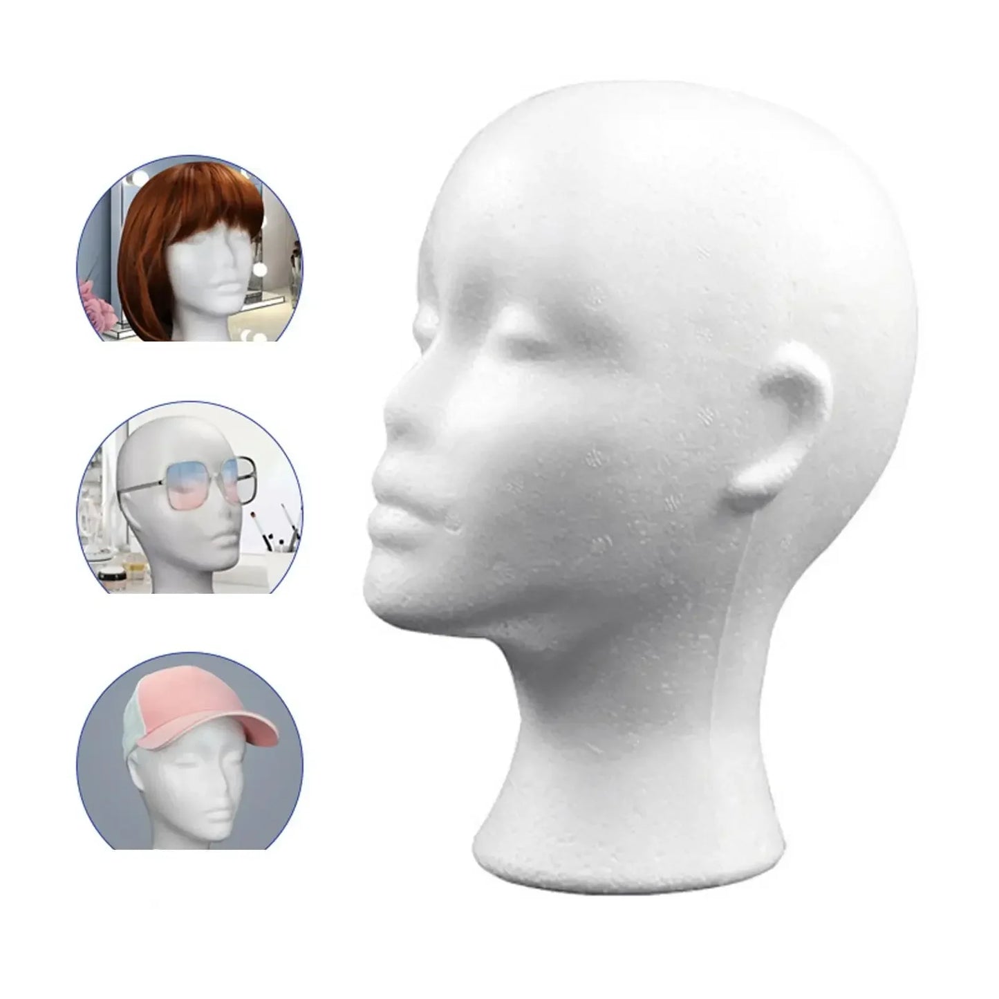 Female Styrofoam Mannequin Manikin Head Model Foam Wig Hair Glasses