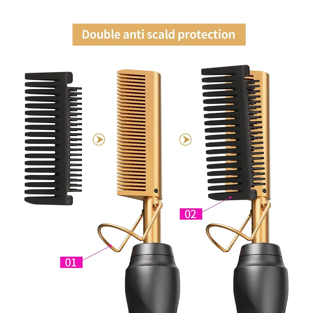 Hot Comb Hair Straightener Heat Pressing Combs Portable Ceramic