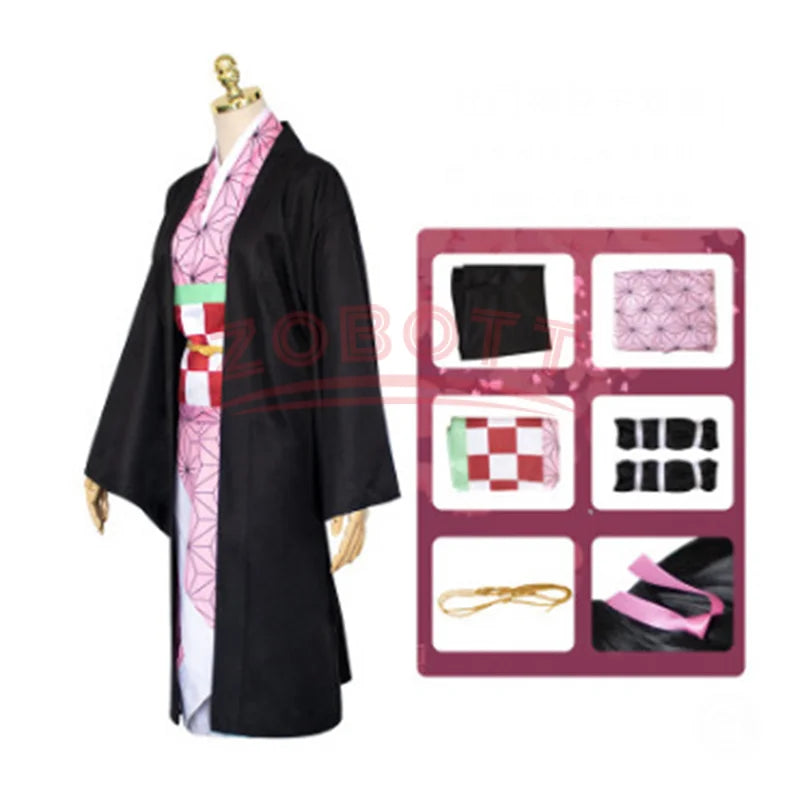 Anime Demon Slayer Nezuko Cosplay Costume Kimono Kimetsu No Yaiba