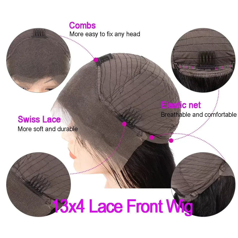 13x4 Kinky Straight Lace Front Human Hair Wigs For Women Glueless 4C Baby Hair Lace Front Wigs 4x4 Yaki Straight Wig Preplucked