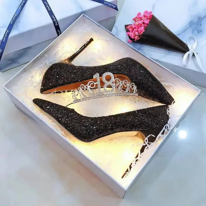 2024 Fashion Spring New Autumn Woman 9CM/7CM High Heels Silver Wedding