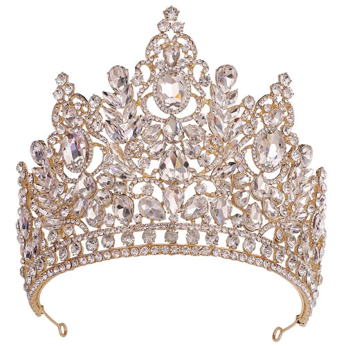 KMVEXO Statement Big Forest Blue Crystal Rhinestone Crown Wedding
