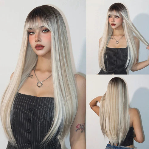 HENRY MARGU White Long Straight Synthetic Wigs for Women Colorful