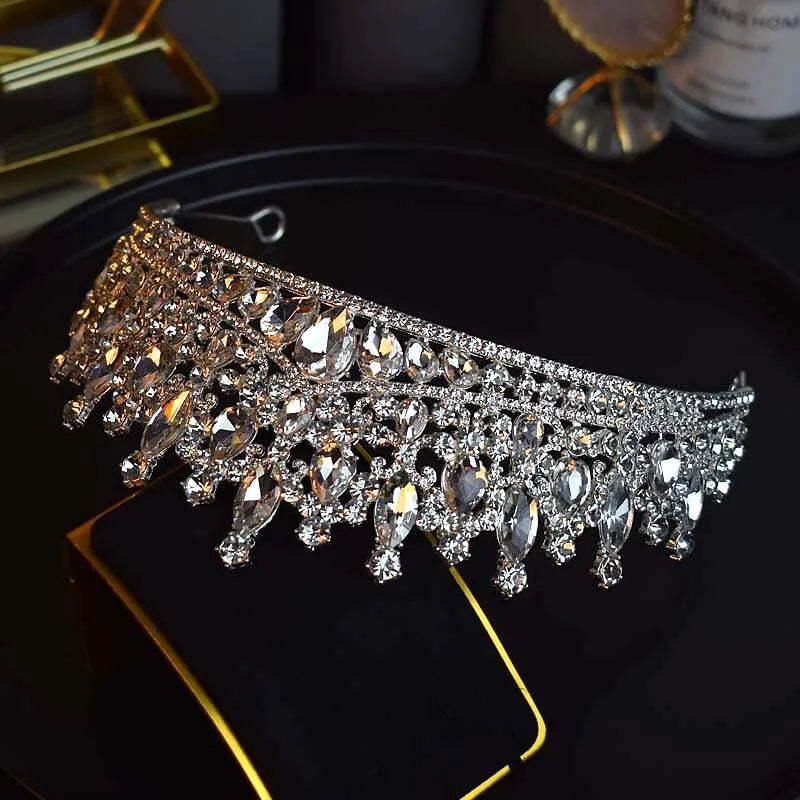 Silver Color Crystal Bridal Crown Royal Queen Tiara Rhinestone Pageant