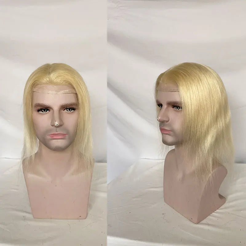 12" Long Toupee For Men 100% Virgin Human Hair Replacement System for Men 10"x8" Base Size Swiss Lace Front With PU Toupee Hair