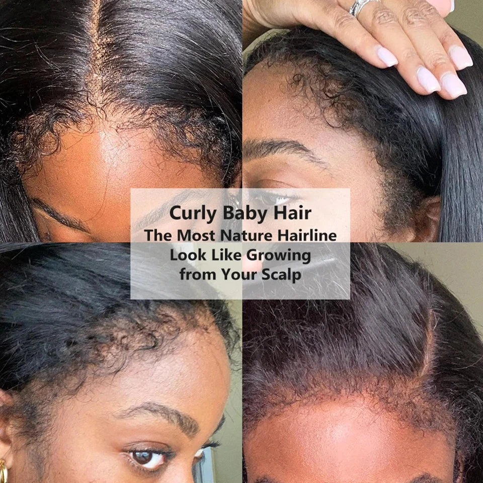 13x4 Kinky Straight Lace Front Human Hair Wigs For Women Glueless 4C Baby Hair Lace Front Wigs 4x4 Yaki Straight Wig Preplucked