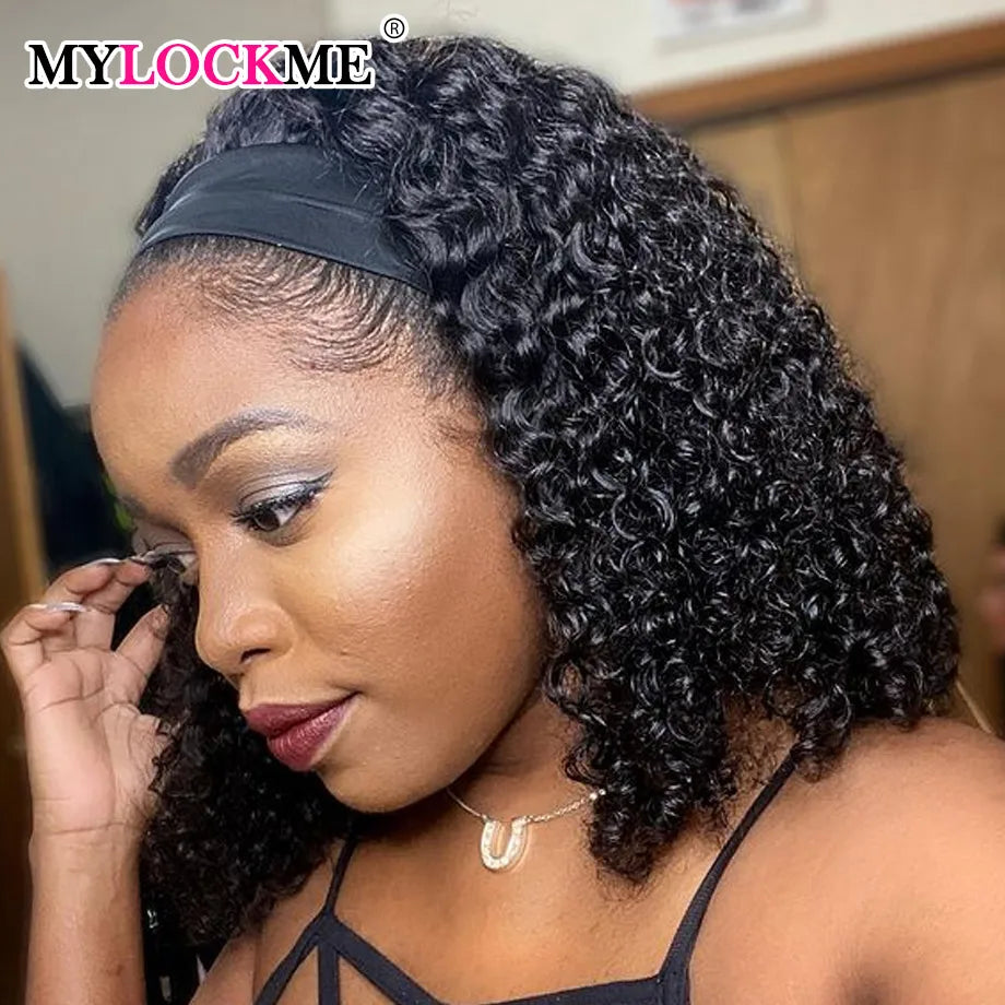 Headband Wig Human Hair Kinky Curly MYLOCKME No Glue Full Machine Made