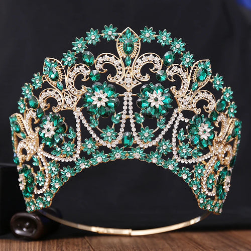Baroque Round Blue Bridal Crown Pageant Miss Tiaras Flower Headdress