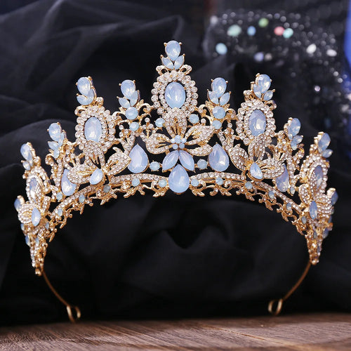 KMVEXO Luxury Pink Opal Royal Queen Wedding Crown Rhinestone Crystal