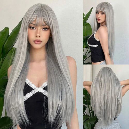 HENRY MARGU White Long Straight Synthetic Wigs for Women Colorful