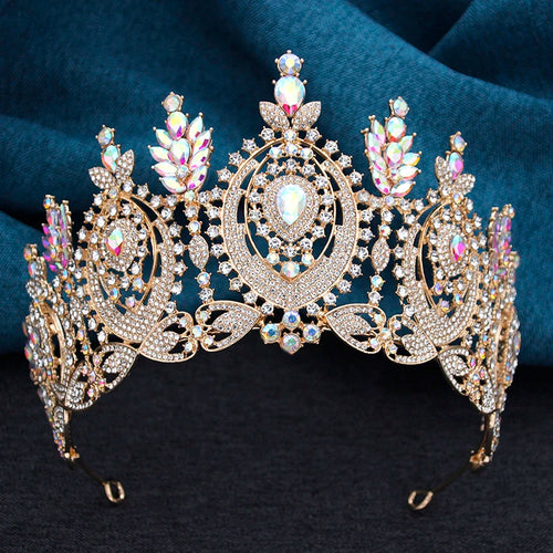 AB Crystal Pageant Miss Bridal Crown Vintage Baroque Rhinestone Big