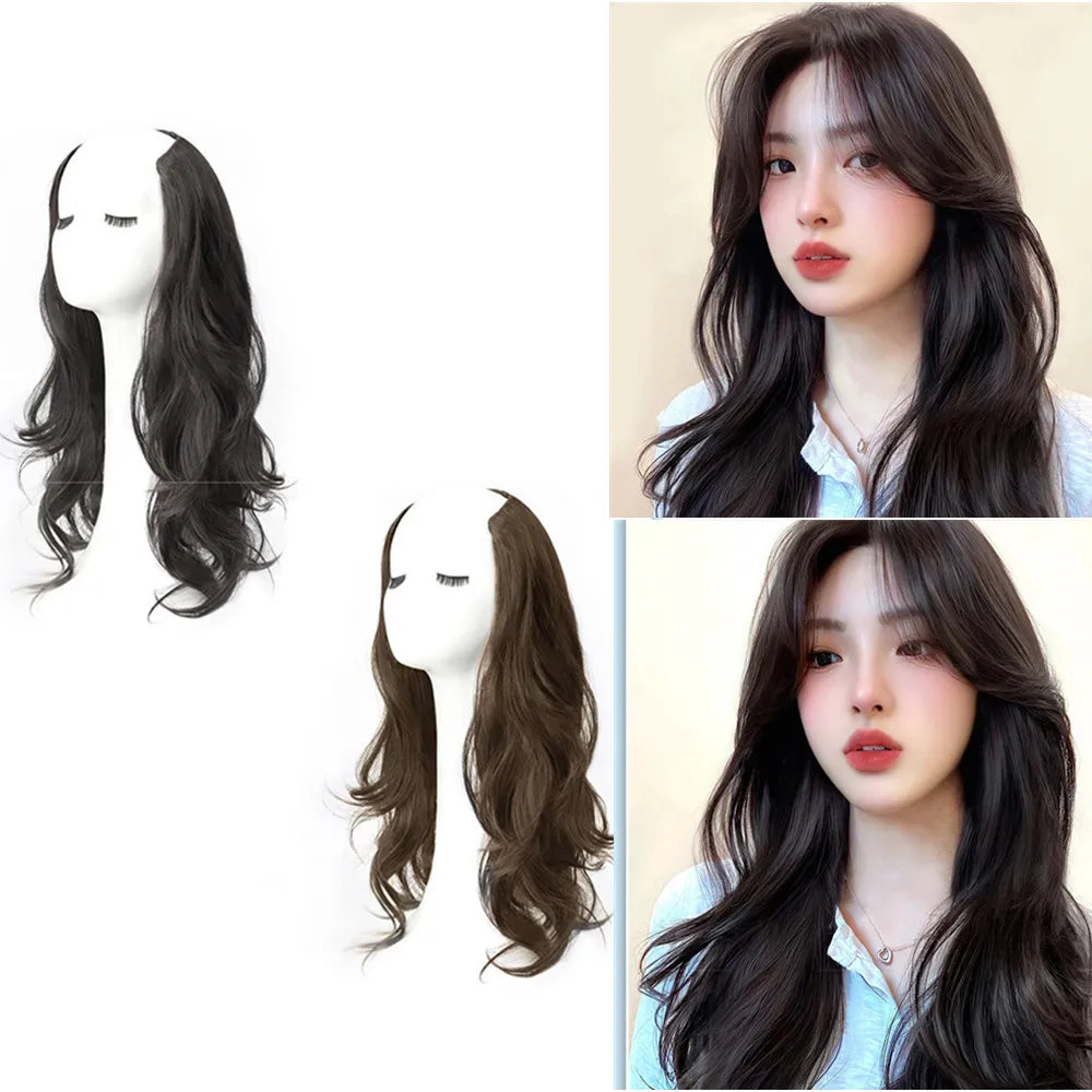 Synthetic Women Long Curly Invisible Seamless V-shaped Wig Simulated