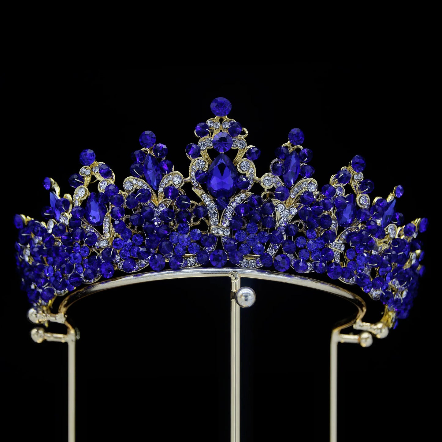 Luxury Royal Purple Crystal Beads Queen Bridal Tiaras Crown Rhinestone