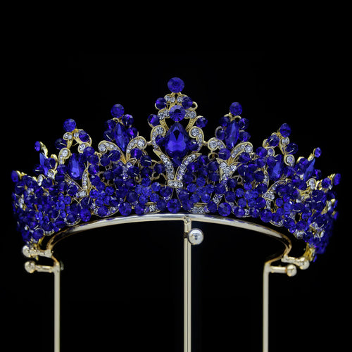 Luxury Royal Purple Crystal Beads Queen Bridal Tiaras Crown Rhinestone