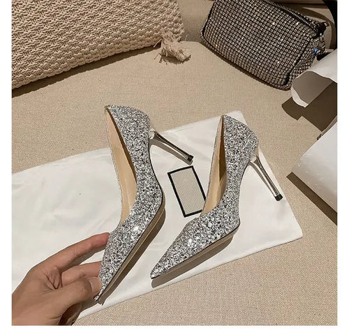 2024 Fashion Spring New Autumn Woman 9CM/7CM High Heels Silver Wedding