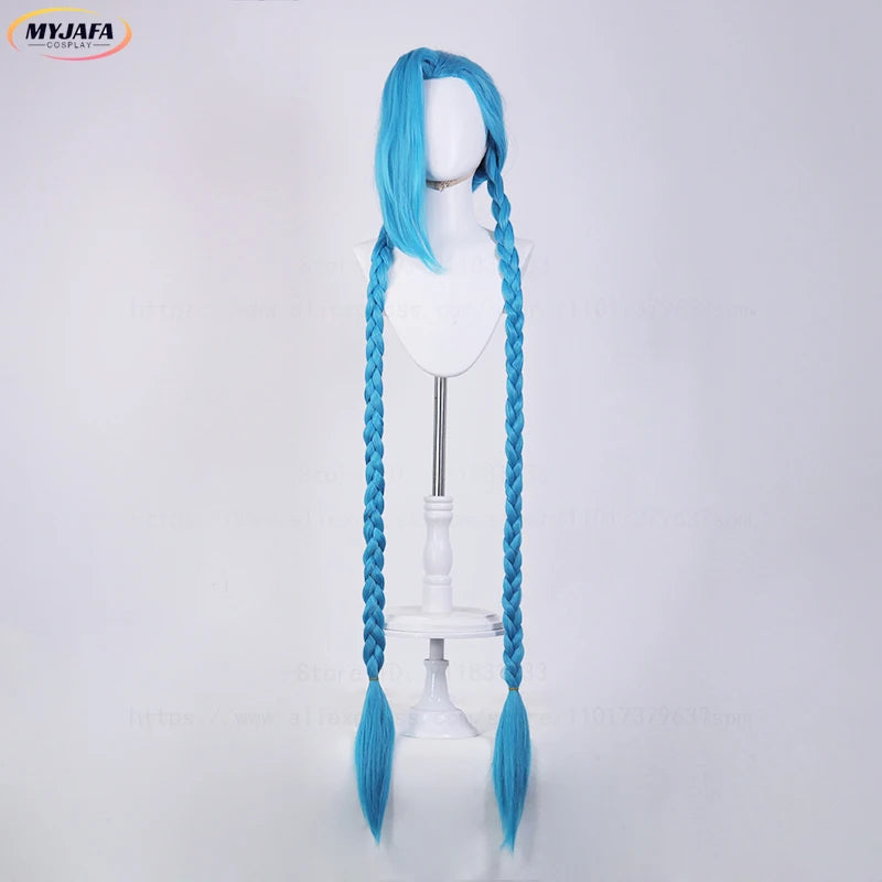 High Quality LOL Jinx Cosplay Wig Long Braided Blue The Loose Cannon