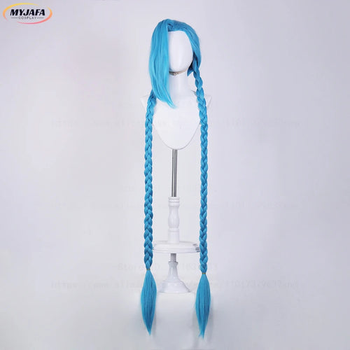 High Quality LOL Jinx Cosplay Wig Long Braided Blue The Loose Cannon