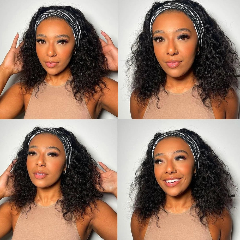 Headband Wig Human Hair Kinky Curly MYLOCKME No Glue Full Machine Made
