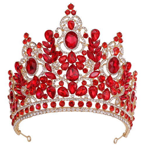 KMVEXO Statement Big Forest Blue Crystal Rhinestone Crown Wedding