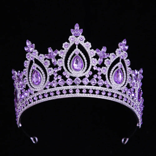 KMVEXO Vintage Baroque Water Drop Fairy Crowns Pink Crystal Elf Tiaras