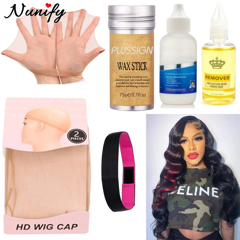 Wig Install Kit 6Pcs/Lot Hd Stocking Wig Cap With Lace Wig Glue And