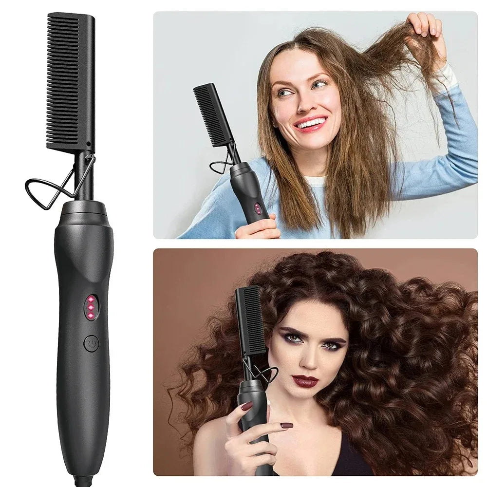 Ceramic Heating Hair Straightener Comb Ceramic Coating with 3 Heat Levels & Anti-Frizz for Natural Hair Beard Wigs and Curling