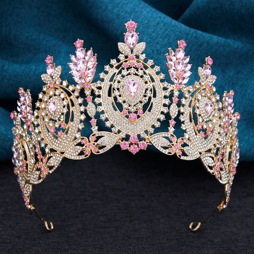 AB Crystal Pageant Miss Bridal Crown Vintage Baroque Rhinestone Big