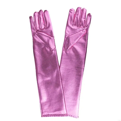 49MD Women Faux Leather Metallic Gloves Wetlook 17inch Elbow Length
