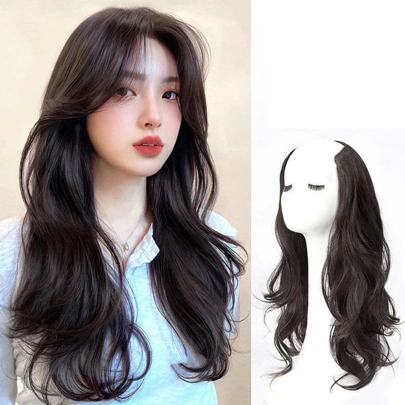 Synthetic Women Long Curly Invisible Seamless V-shaped Wig Simulated