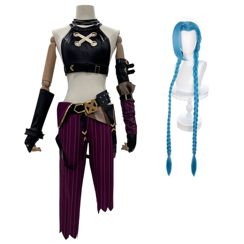 HOLOUN LOL Game Jinx Cosplay Costume Wig Loli Outfit Halloween