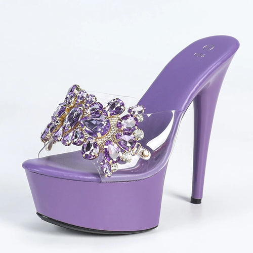 Liyke Fashion Design Purple Crystal Diamond Women 15CM Super High