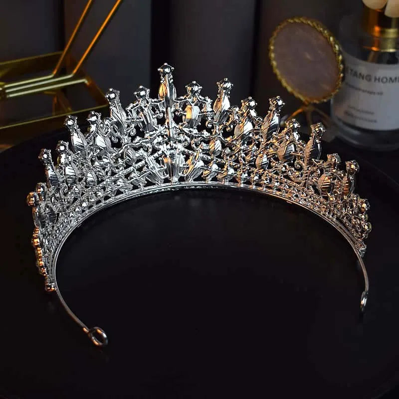 Silver Color Crystal Bridal Crown Royal Queen Tiara Rhinestone Pageant