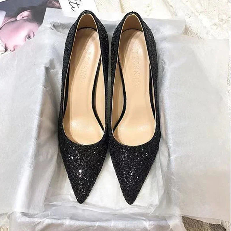 2024 Fashion Spring New Autumn Woman 9CM/7CM High Heels Silver Wedding