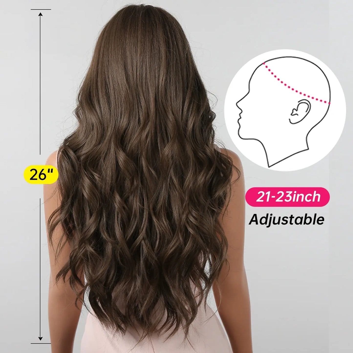 Brown Wavy Wigs for Women with Bangs Long Natural Synthetic Hair Wig