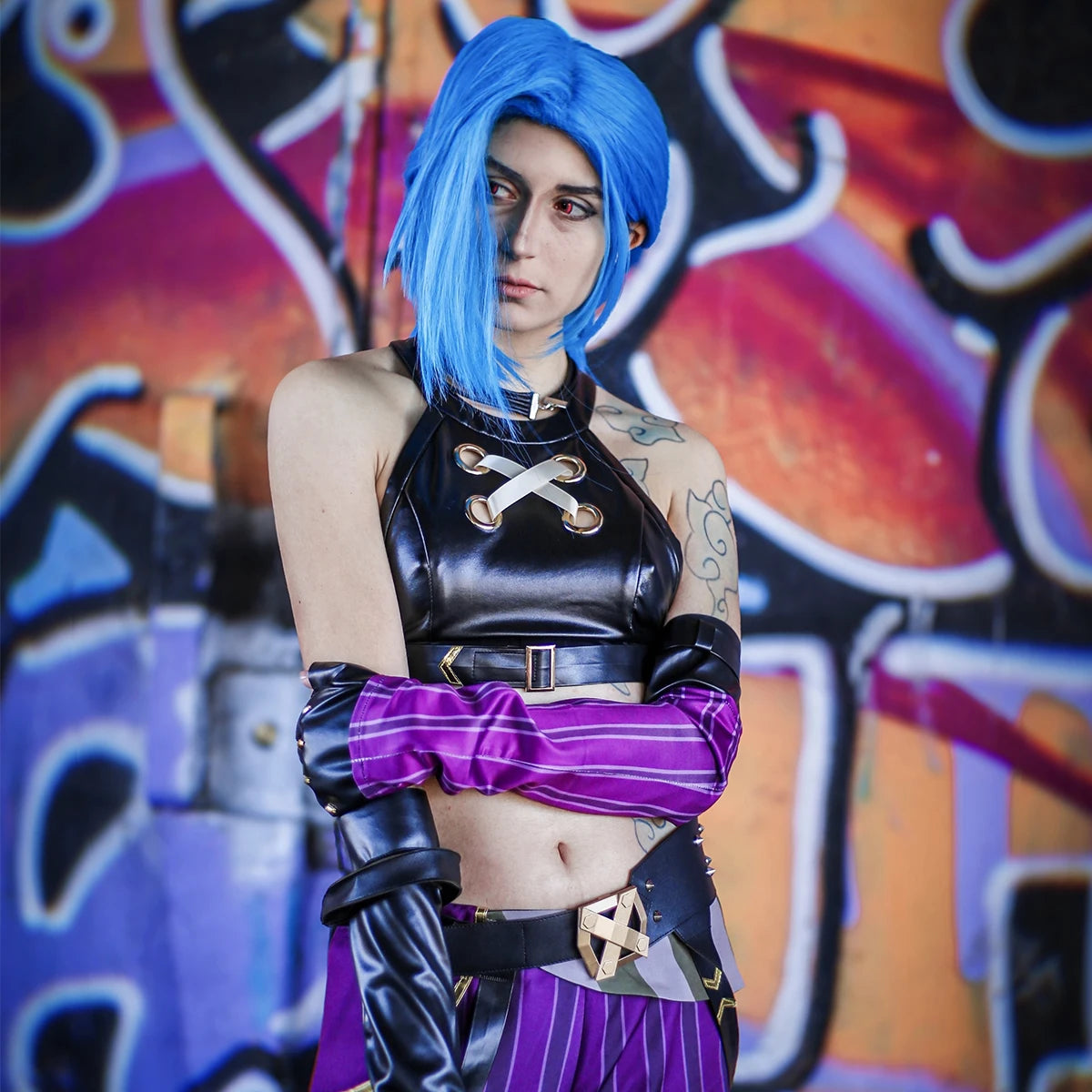 HOLOUN LOL Game Jinx Cosplay Costume Wig Loli Outfit Halloween